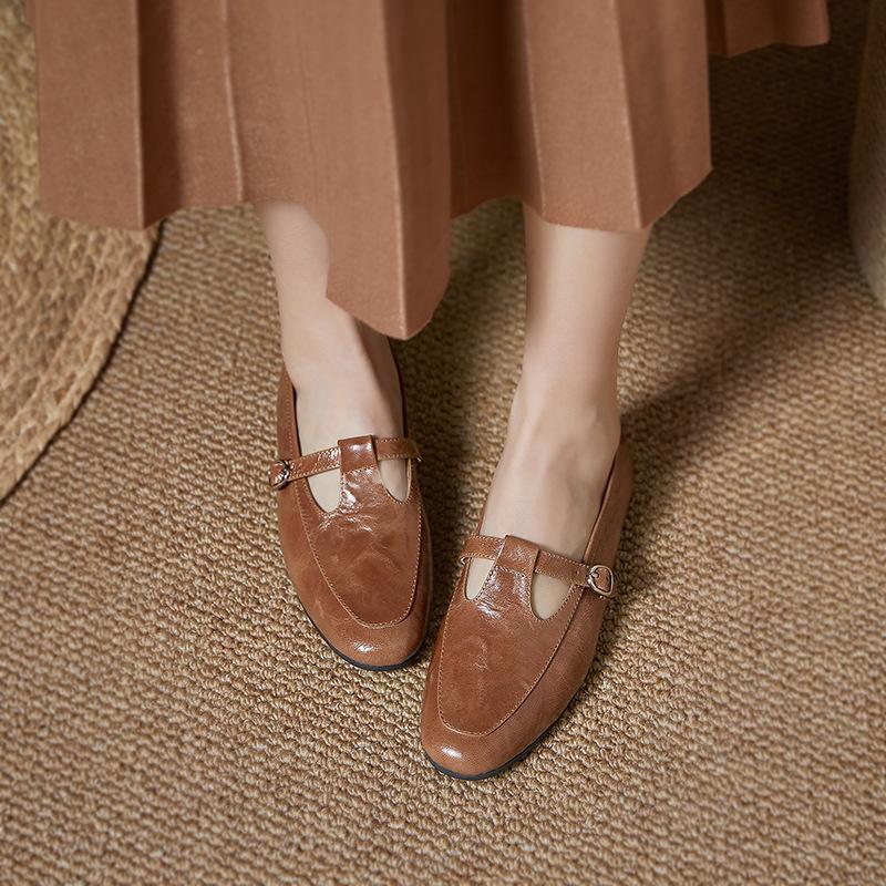 Spring and Summer Handmade Women's Shoes A Niche Retro Mary Jane Lace-up Flat Women's Single Shoe