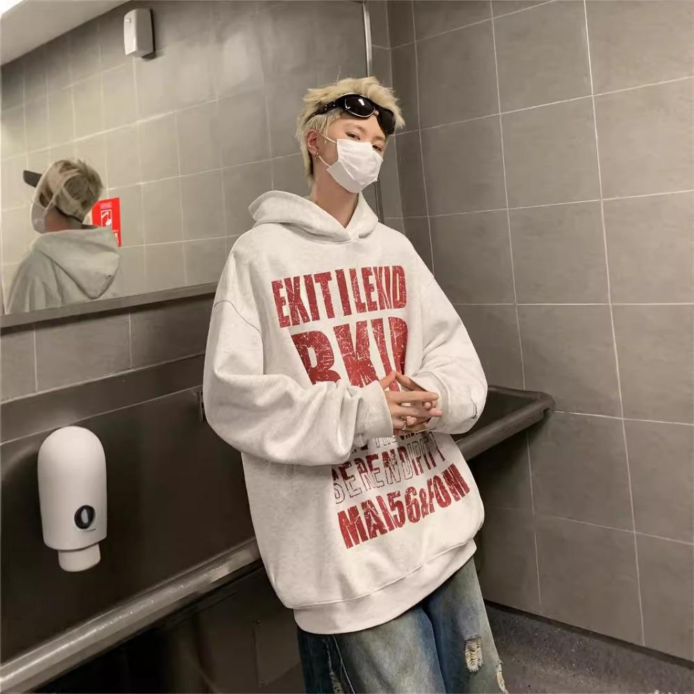 Hooded letter printed sweater men's high street ruffian handsome casual trendy brand versatile couple jacket