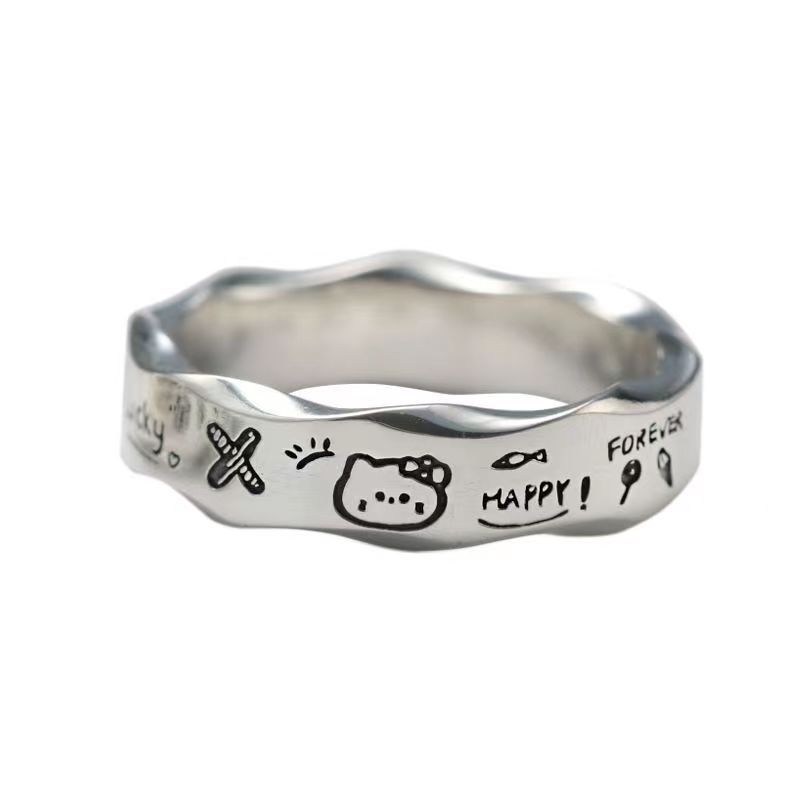 Cartoon Graffiti Ring Wave Edge Couple Ring Men and Women Cat Anime Pacha Dog Ring