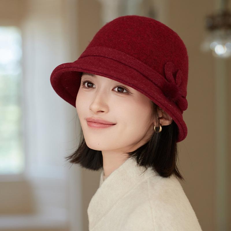 Woolen Bucket Hat Autumn and Winter Outdoor Leisure Windproof Warm Basin Hat Retro British Style Hat Women