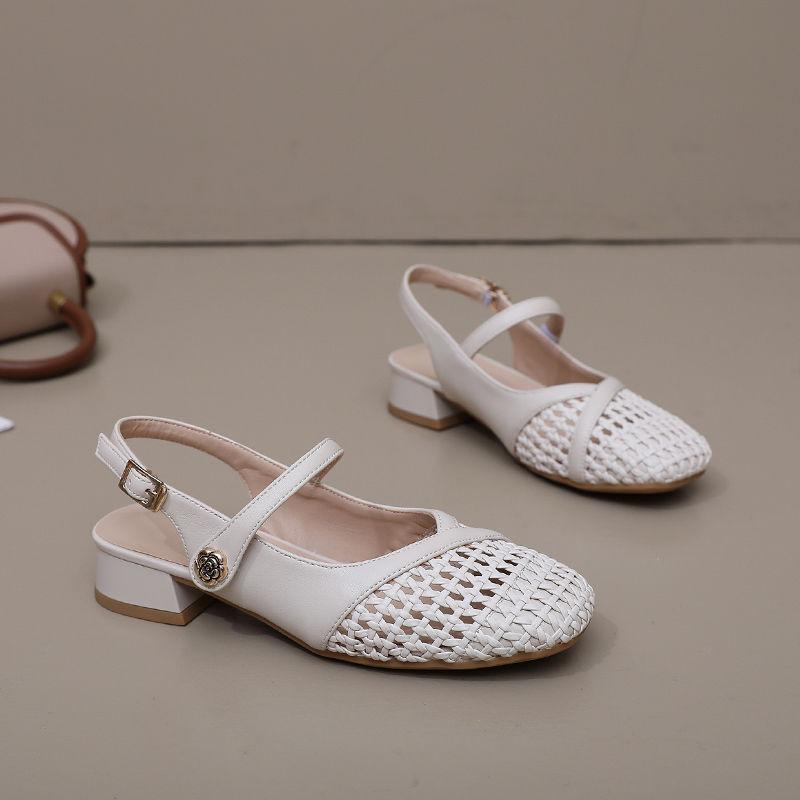 Baotou Sandals Women's 2025 Summer Women's Shoes French Retro New Shoes Women's Breathable Hollow Woven Sandals