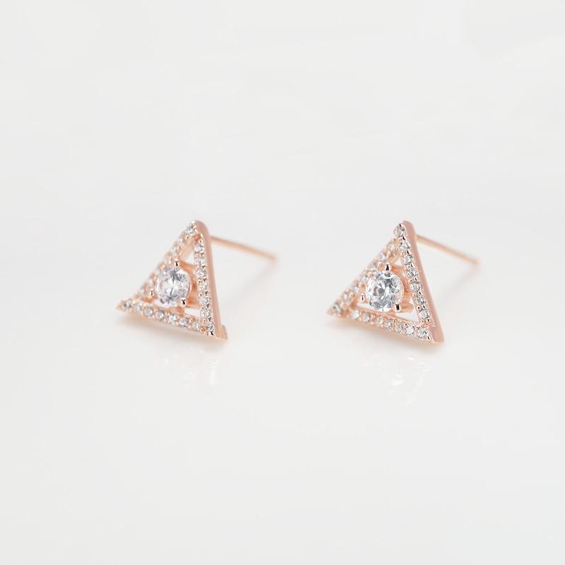 Geometric Diamond Triangular Stud Earrings for Women Korean Style Simple Light Luxurious Compact Ear Bone Studs
