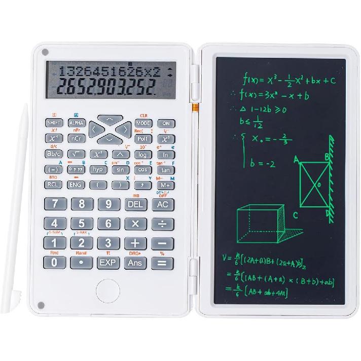 Scientific Calculator with LCD Writing Tablet – 240 Functions for Math, Physics & Exams, Dual-Line Display, One-Click Clear & Lock, Pull-Out