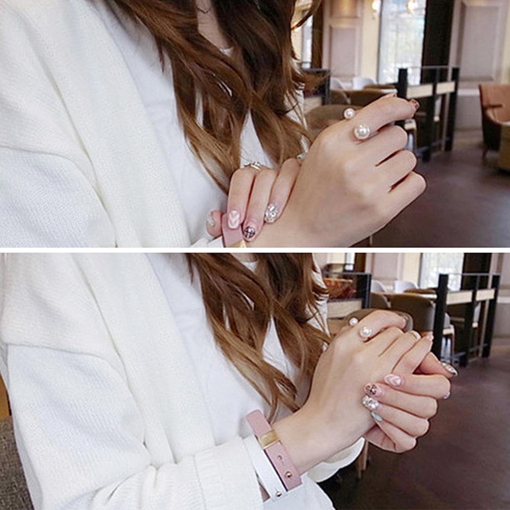 Stylish Fashion Party Lady Double Faux Pearl Open Ring Finger Jewelry Accessories Valentine Day Gift