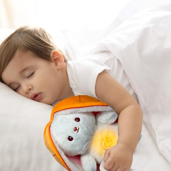 Baby Breathing Rabbit Plush Toy with Soothing Music Light Musical Strawberry Carrot Bunny Plushie Stuffed Animal Doll Soother Newborn Infant