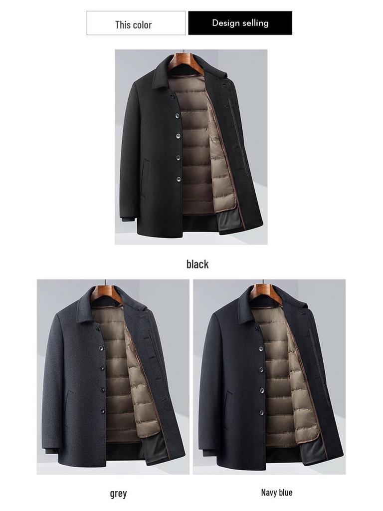 Men's Woolen Coat with Removable Liner - Casual & Business Winter Jacket for Middle-Aged