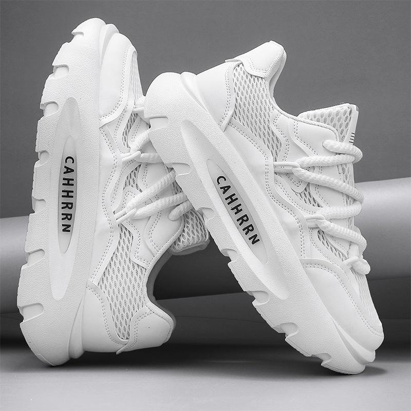 Four seasons can wear men's casual, comfortable and breathable solid color thick-soled lace-up versatile daily men's sports trendy shoes