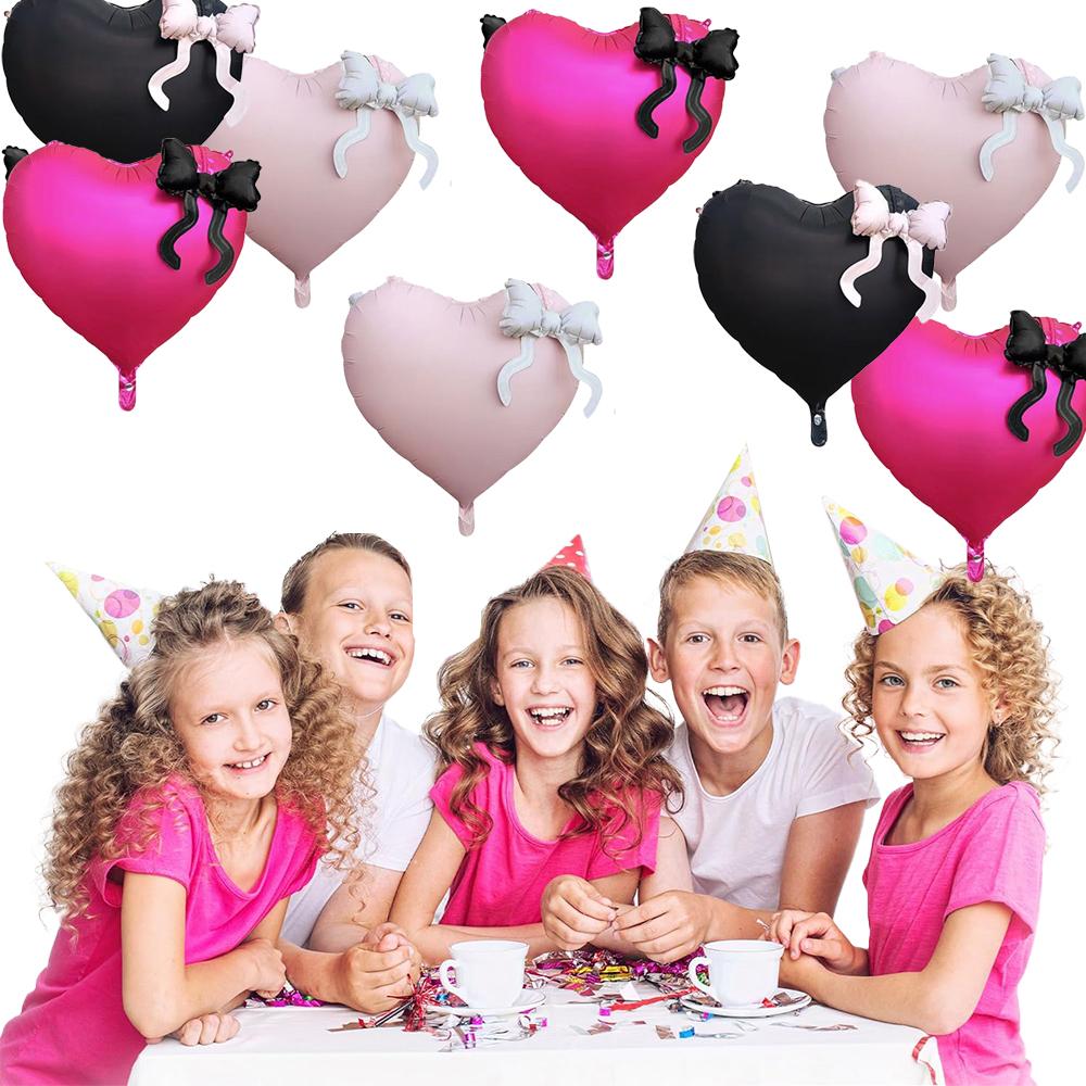 22inch Pink Red Black Heart Shaped Foil Balloons with Bow Valentines Day Wedding Party Decorations Birthday Baby Shower Balloons