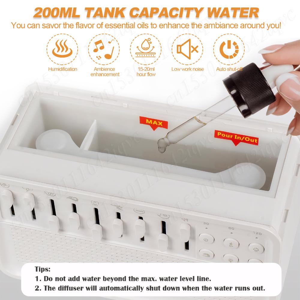 2025 New White Noise Machine Diffuser Sleep Sound Machine Essential Oils Humidifier Aroma Diffuser Night Light Bluetooth Speaker