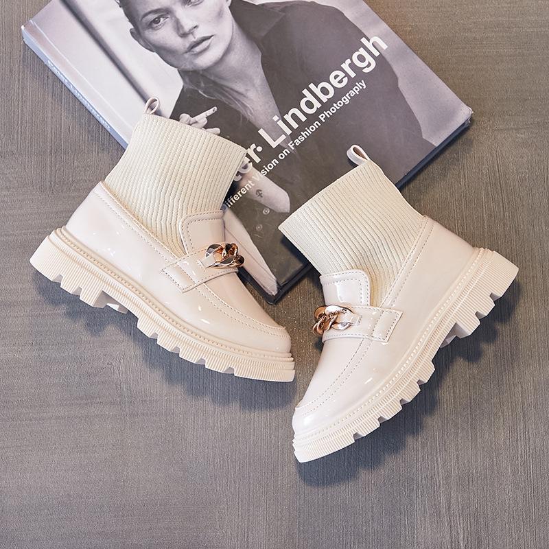 Children's Autumn Boots Simple Girls Princess Short Boot Fashion Versatile Kids Causal Socks Boots Classic Metal Chains Non-slip
