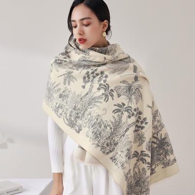Écharpe Style Ethnique Imprimée Cape Double Face Bohème Hiver Rétro Écharpes à Franges Automne Hiver