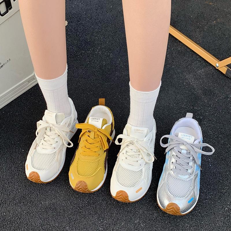 Retro color matching inner height increase women's new mesh breathable and versatile comfortable casual sports shoes