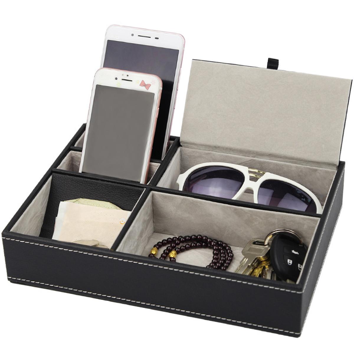 PU Leather Remote Control Holder 3 Slot Desktop Storage Box Nightstand Bedside Tv Remote Control Phone Organizer Pen Holder