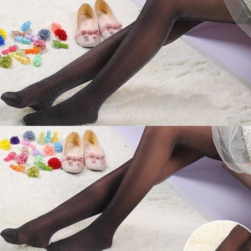 1 Pair of Shiny Leggings Women's  Party Silver Sequined Stockings Pantyhose Black