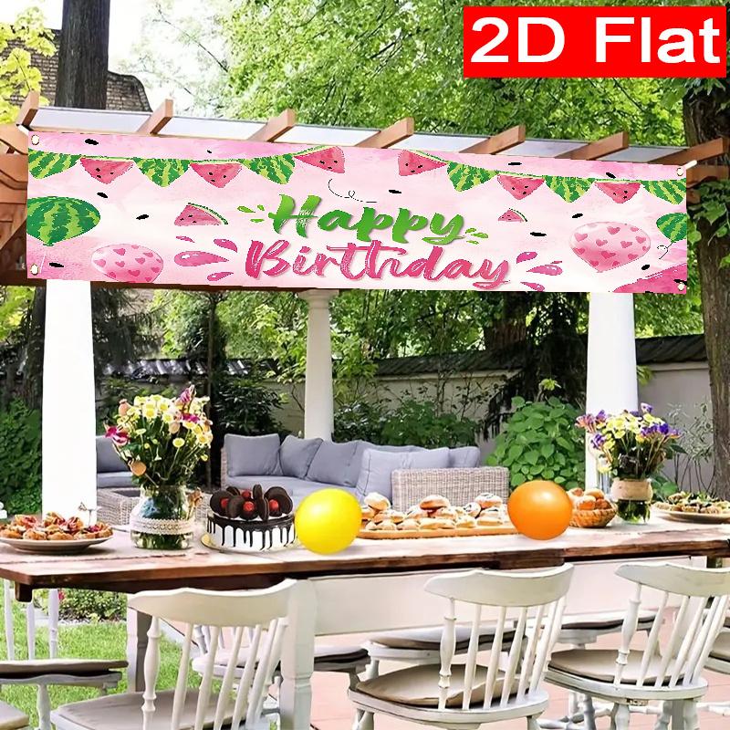 Happy Birthday Watermelon Banner, Summer Watermelon Theme Design, Polyester Outdoor Wall Fence Yard Garage Balcony Decoration