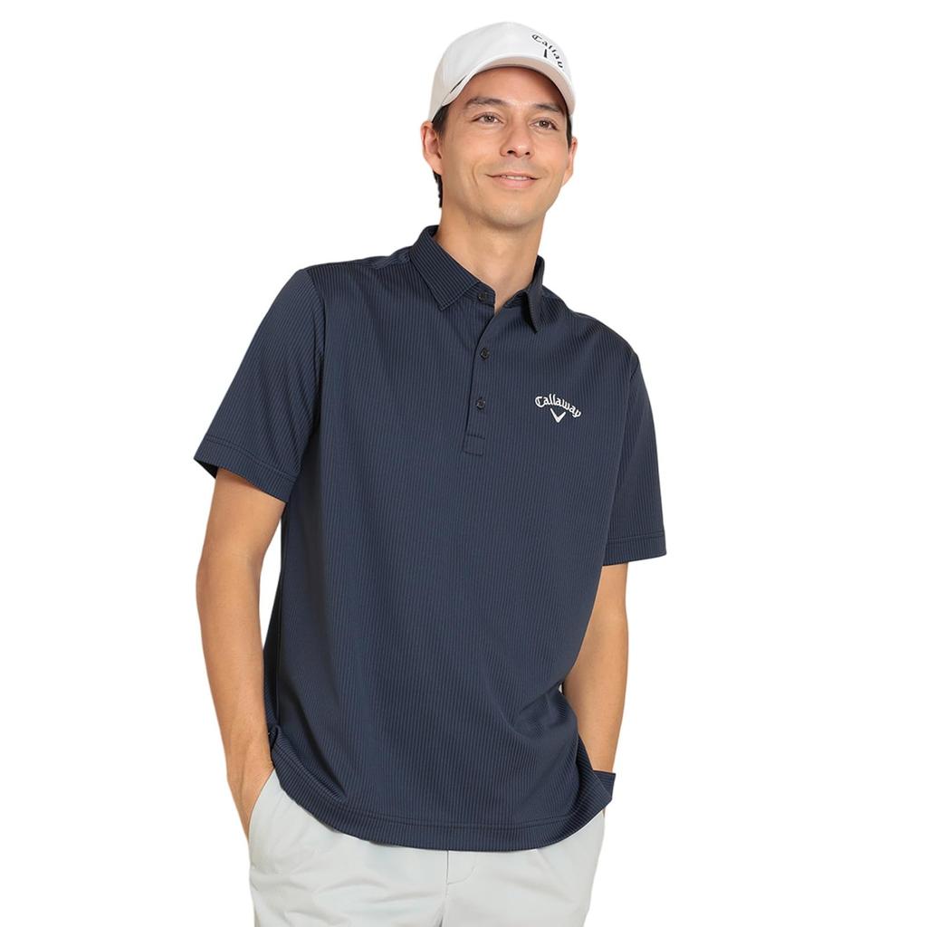 Callaway Short Sleeve Polo Shirt Moisture Quick UV Golf C24134110 Men's (Stripe Pattern, Wicking, Drying, Protection) / / 1120_Navy