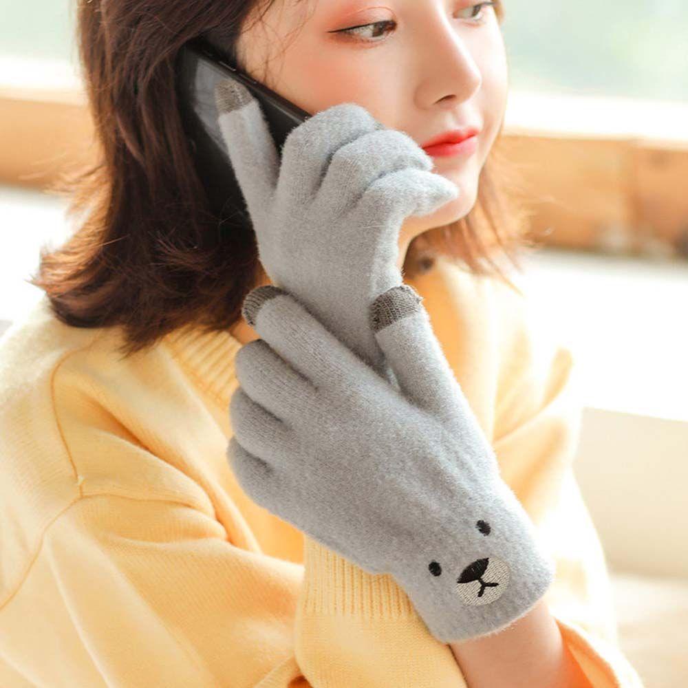 Women Knitted Jacquard Bear Driving Gloves  Gloves Female Gloves Wool Mittens