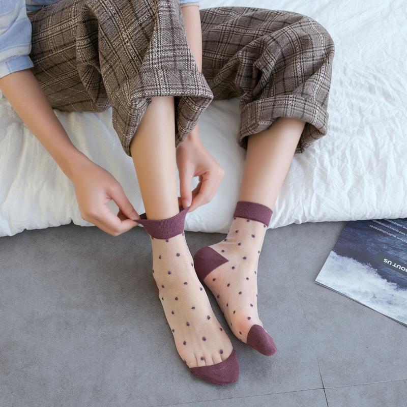1 Paar unsichtbare Bonbonfarbene kurze Socken aus Netzstoff, gepunktet, elastische Strumpfwaren aus Seide, lässige Mode