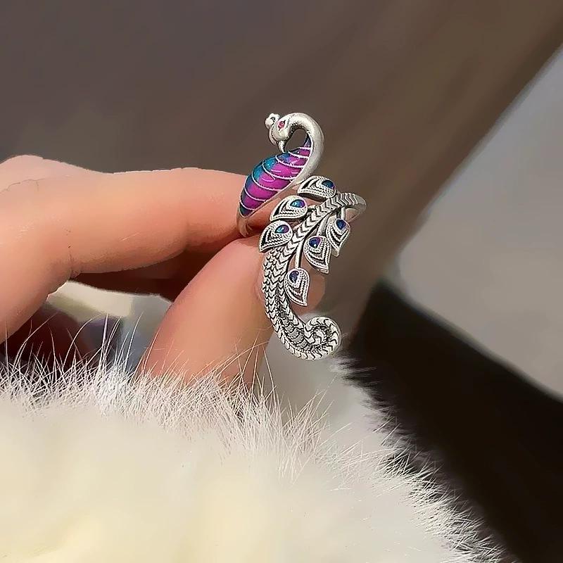 925 Sterling Silver Ethnic Style Peacock Carp Ring for Girl Gift Vintage Jewelry Accessories Wholesale Dropshipping