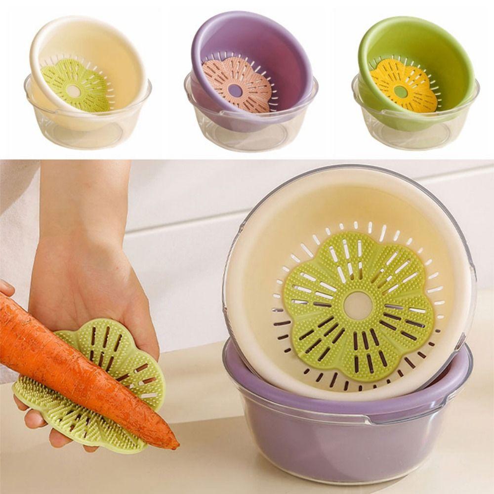 Plastic Fruit Washing Basket Large Capacity Double Layer Draining Basket  Home Use