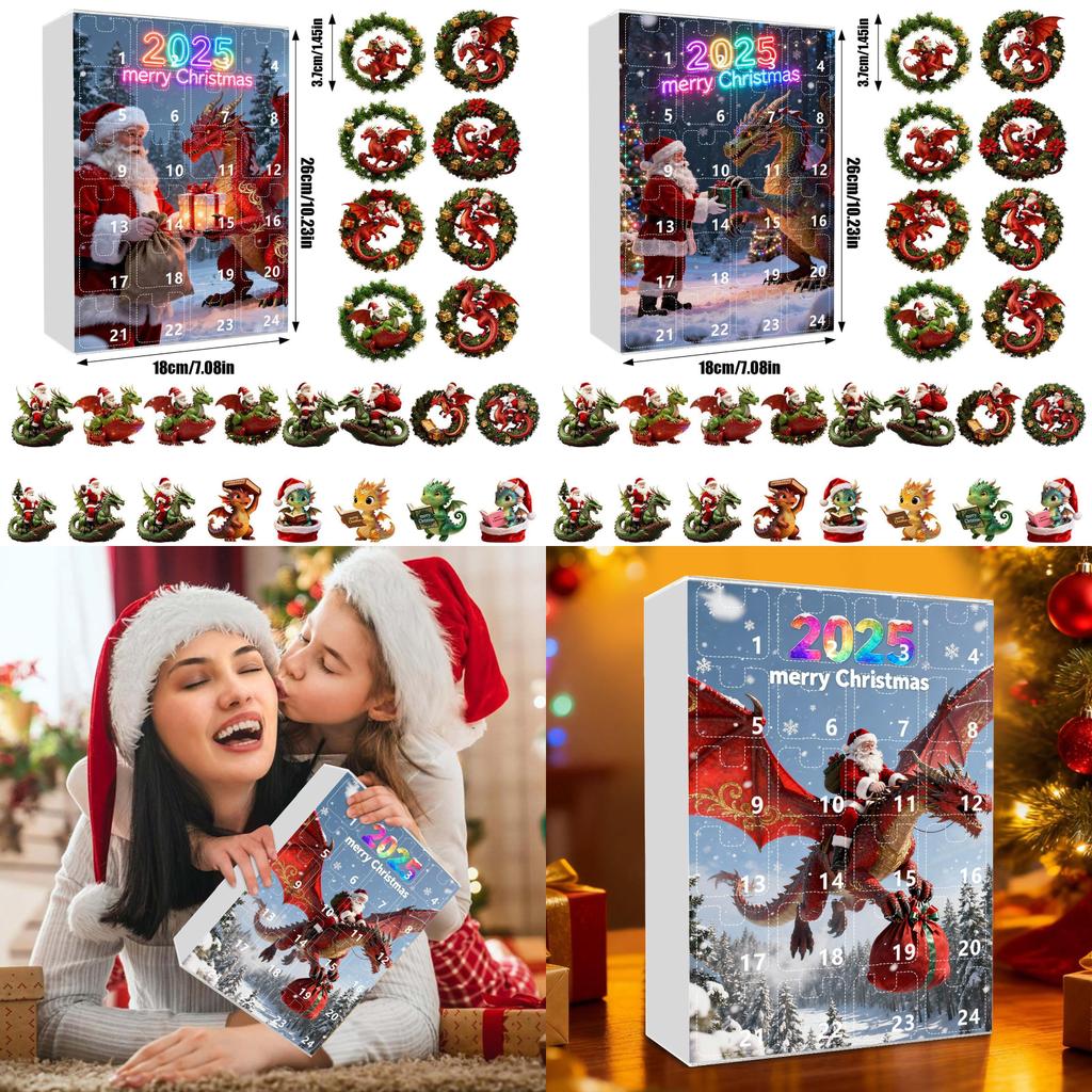 Christmas Santa Claus Dragon Calendar With Acrylic Pieces For Festive Tree Decorations