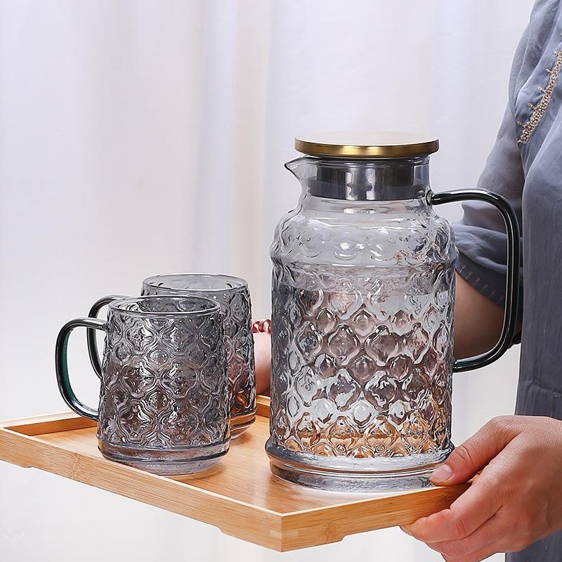 Glass High Temperature Resistant Large Capacity Cold Water Kettle Household Summer Refrigerator Water Storage Bottle Juice Cup Cool White Teapot Set