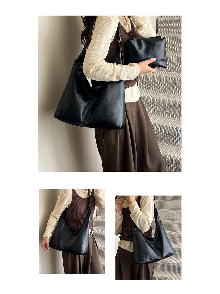 Women's Retro Textured Large Capacity Shoulder & Crossbody Bag - Versatile for Casual and Commuting, Perfect for Autumn