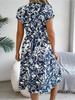 V Neck Printed Button Dress Waist Hugging Elegant Stringy Selvedge Dress for Women Batwing Sleeve Loose Dresses Causal Dress