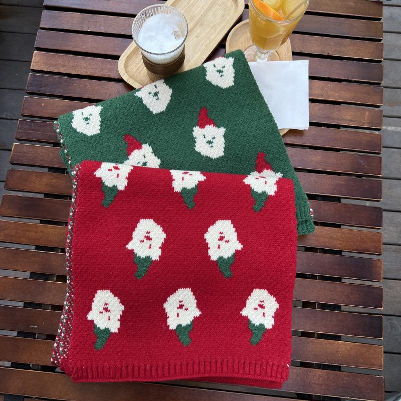 Red Christmas Scarf Women's Winter Warm Couple High-end Knitted Wool Neck Scarf New Year Gift Mountaineering Scarf