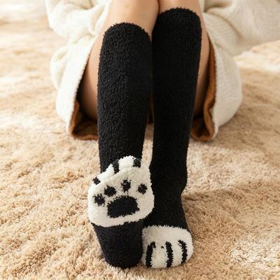 Autumn Winter Coral Velvet Socks Cute Cat Claw Socks For Women Children Girls Middle Tube Thickened Sleep Socks Home Floor Socks