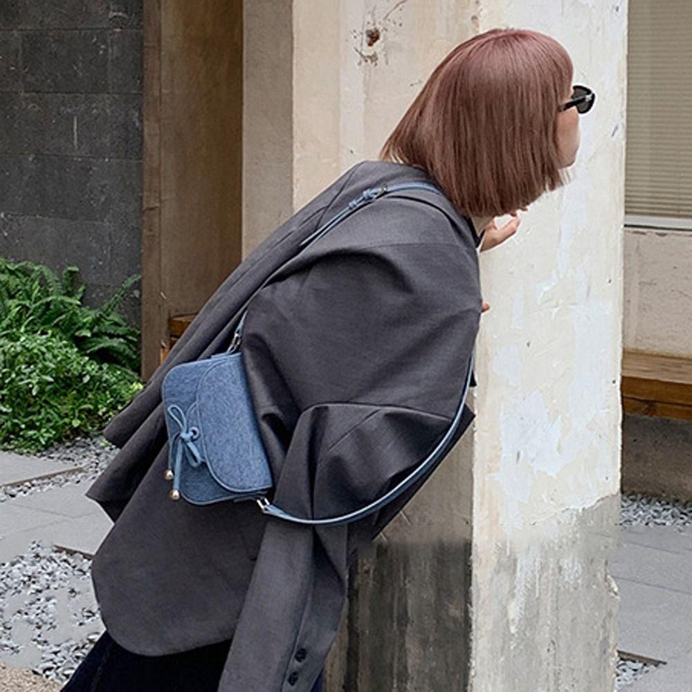 

Джинсовая синяя сумка через плечо с бантом и клапаном, маленькая квадратная сумка-седло для женщин/девочек