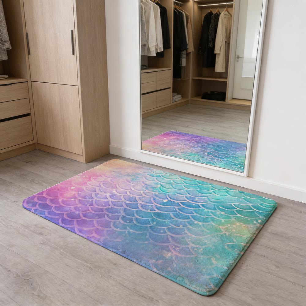 Fish Scales Pattern Floor Mat Flannel Door Mat Non-Slip Absorbent Washable Indoor Home Rug
