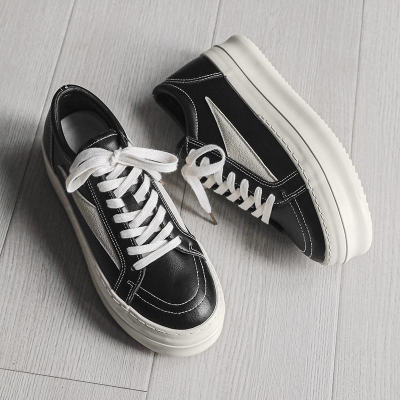 Pantofi bărbați pânză neagră Ricks Fashion Outdoor cu vârf jos, cu șireturi, sneaker de damă fashion casual, design Owens, mers în aer liber, înălțare invizibilă
