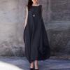 2024 Summer Women's Solid Color Pocket Skirt Casual Loose Black Dress with Round Neckline