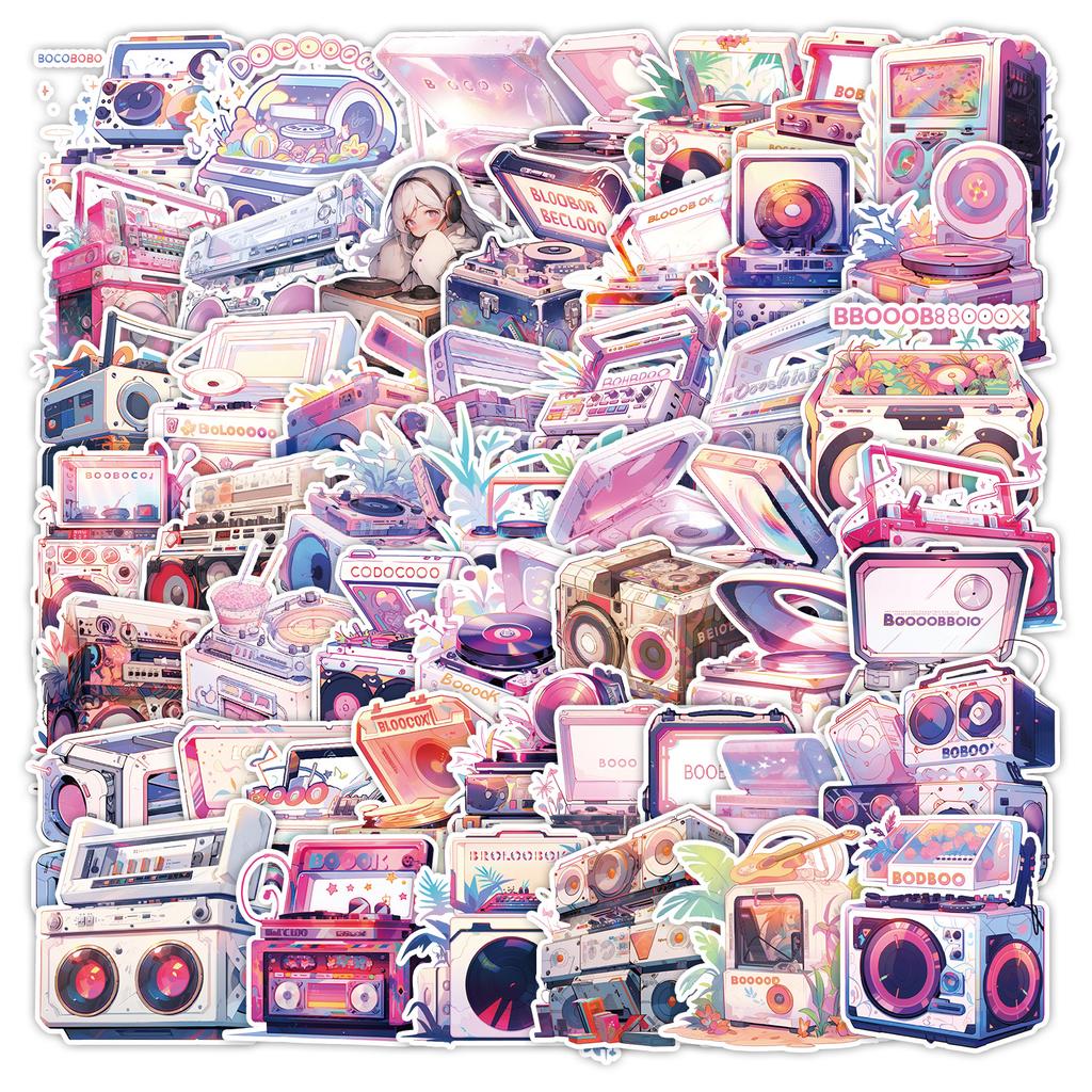 50 Ins Wind Plant Radio Stickers Water Cup Computer Waterproof Creative Stickers Children's Hand Account Stickers