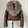 Womens Short Down Coat With Real Fox Fur Collar Lightweight Warm Winter Jacket Urban Commute Casual Wear
