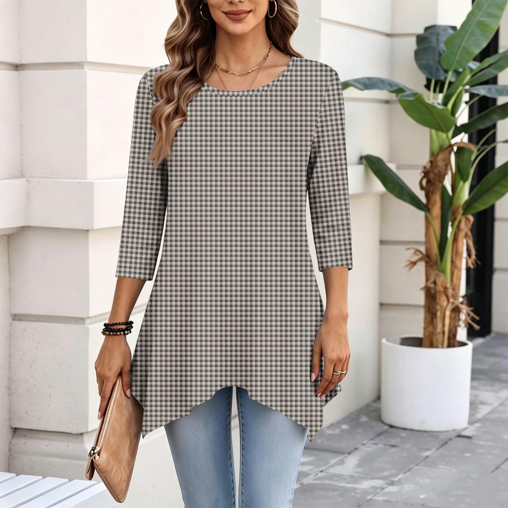 Women's Three-Quarter Sleeve Casual Pullover Top for Daily Wear