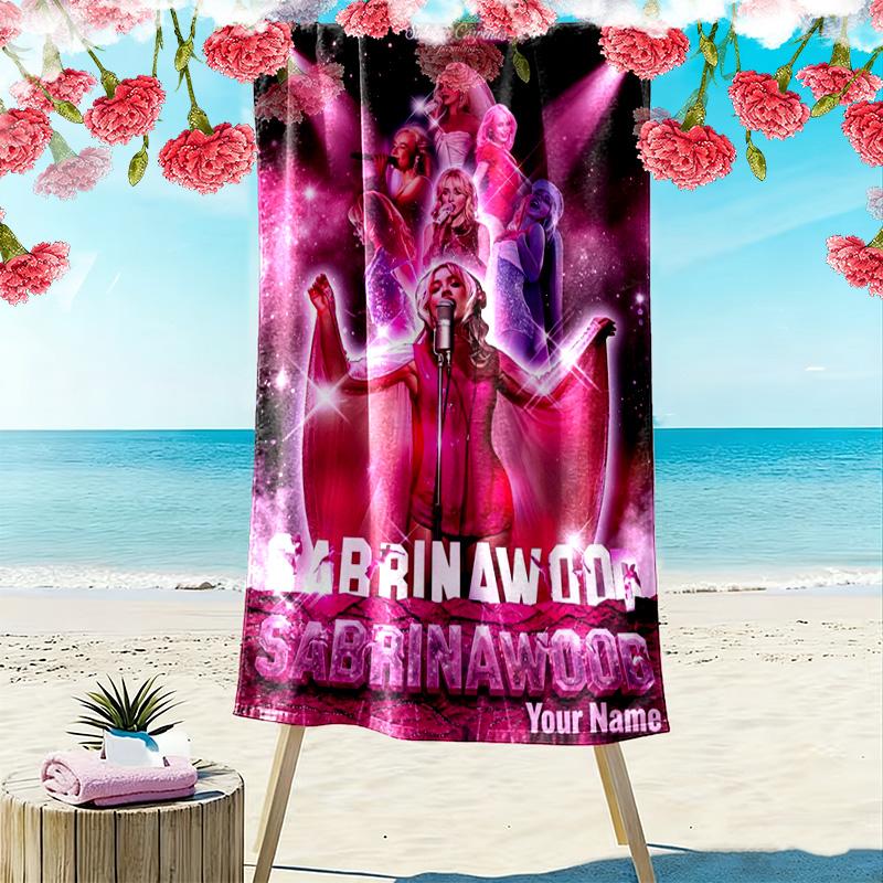 Name Custom Sabrina Carpenter Print Beach Towel, Large Soft Quick Dry Towel for Beach Camping Swimming