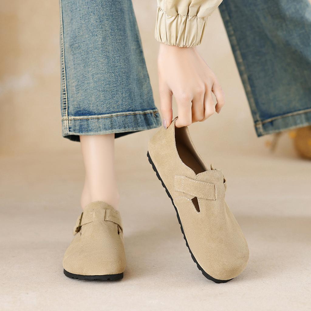 Pure Original Slip-on Velvet Leather Flat Soles Warm Cotton Shoes