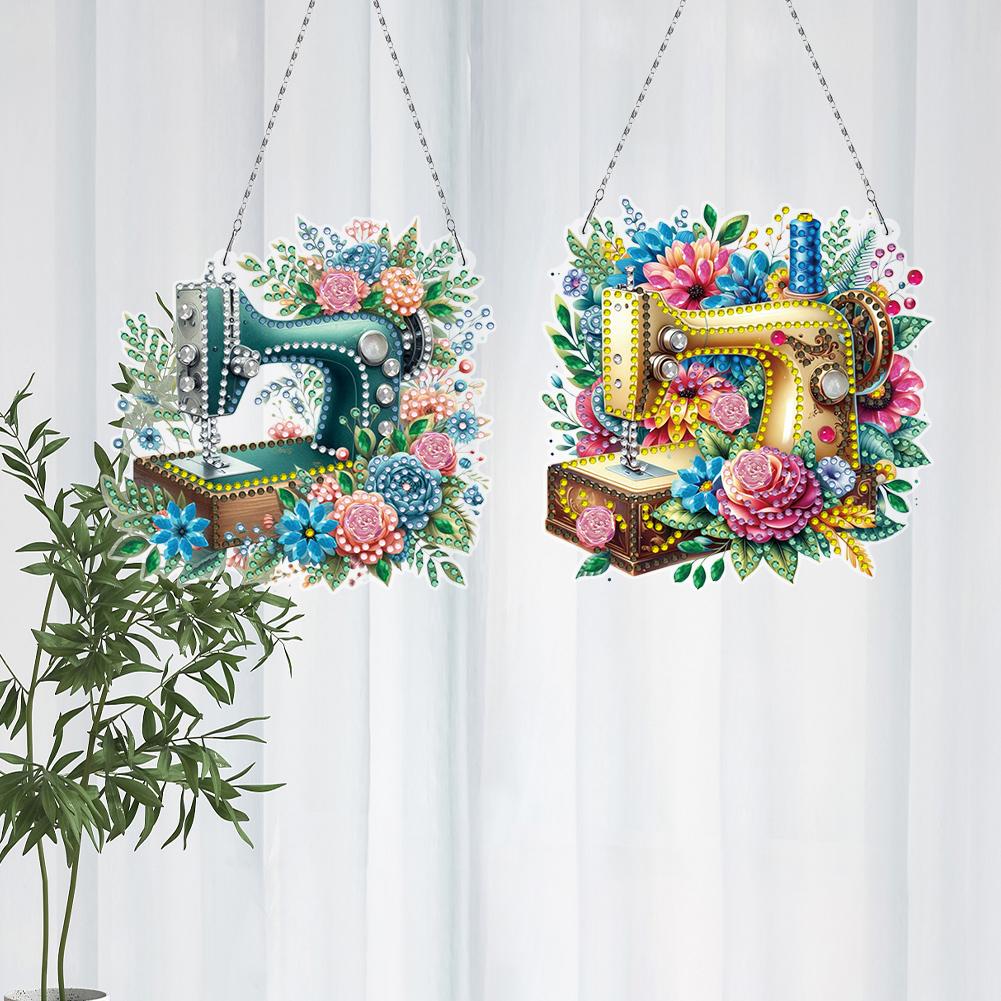 2pcs Sewing Machine Diamond Art Hanging Pendant Diamond Painting Home Decor Diamond Painting Hanging Pendant for Window Decor