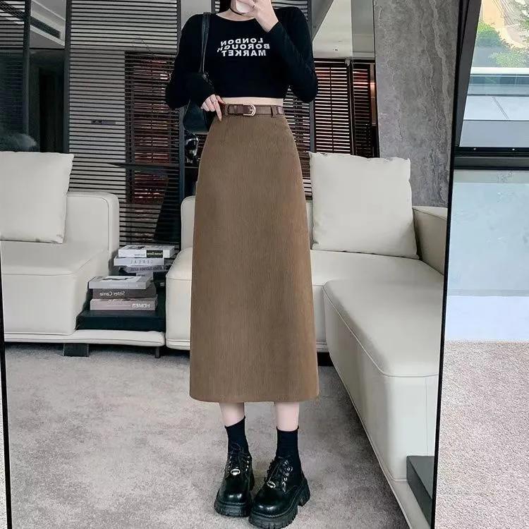 

Приталенная миди-юбка из ретро вельвета с высокой талией, скрывающая бедра, прямого кроя, А-силуэта, запахивающаяся, однотонная для женщин XS хаки