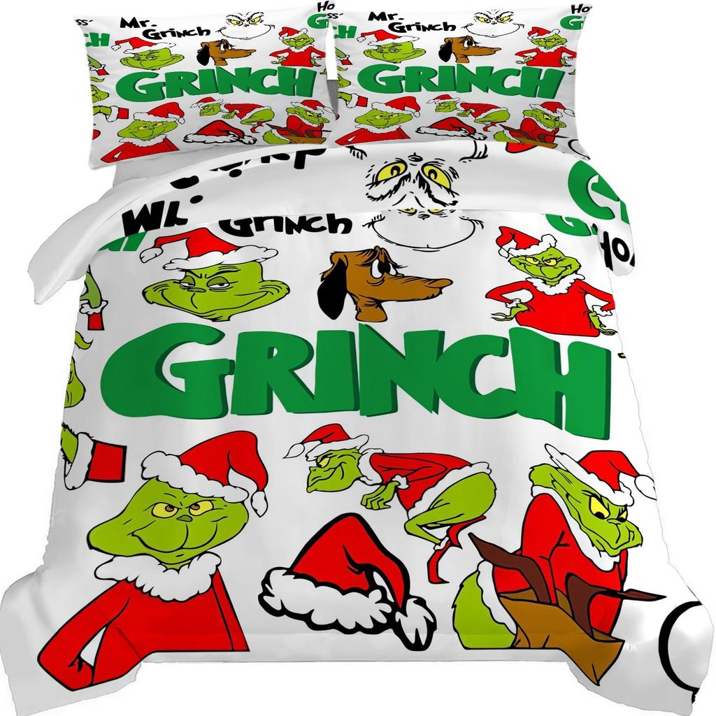 Duvet Cover Printed With Christmas Decoration Super Soft Brushed Microfiber Double Bed Comfortable Set With Zipper Closure And 2 Pillowcases