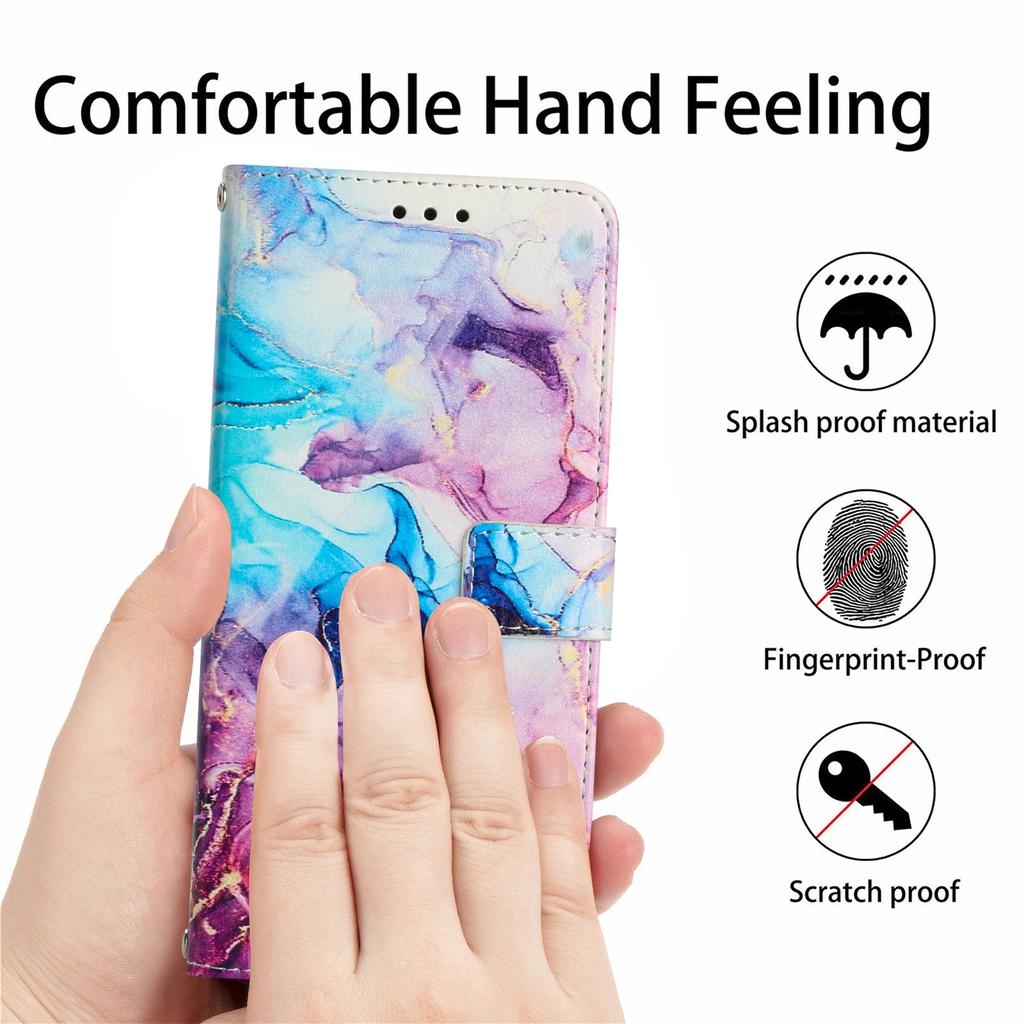 For Google Pixel 8a Stand Case Marble Pattern PU Leather Wallet Phone Cover with Wrist Strap