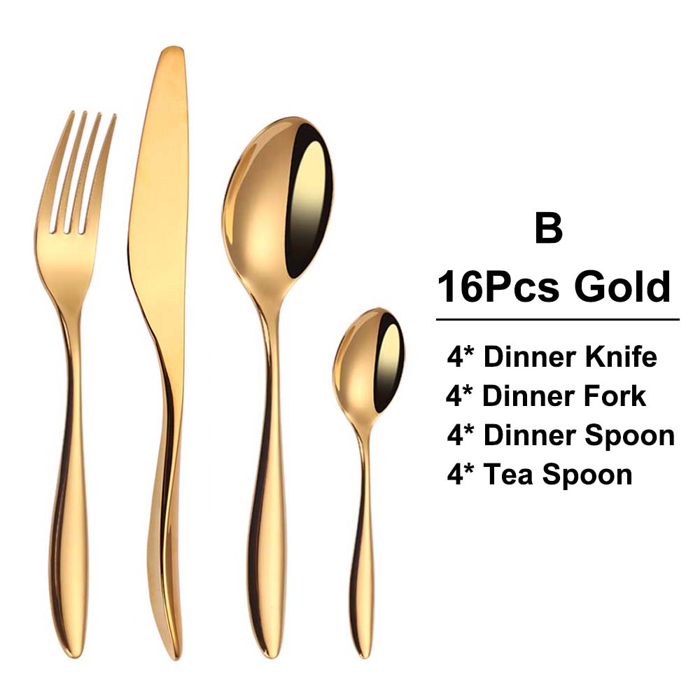 6/16/20/24 Stück Gold Geschirr Edelstahl 304 Besteckset Westliches Dinner-Set Spiegel Messer Gabel Löffel Glatter Griff Besteck