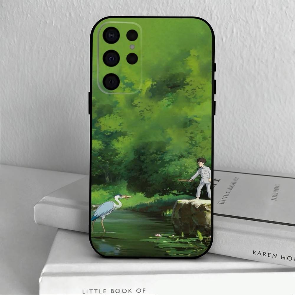 T-The Boy and the Heron Anime Phone Case For Samsung S25,24,23,22,30,21,10,9,Ultra,Plus,Lite,FE,4,5 G Soft Black Case