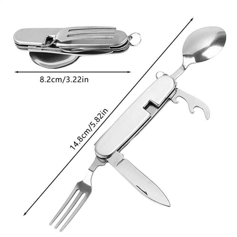 Camping Cutlery Set 4 in 1 Portable Stainless Steel Flatware Hiking Set Multitools Flatware Picnic Utensil Set Foldable tool