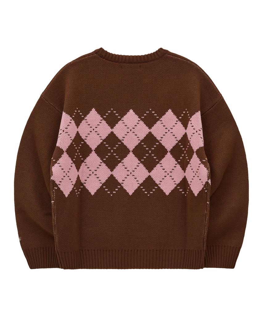 WAIKEI Drawing Puppy Argyle Knit Brown