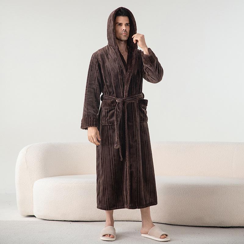 Unisex Jacquardfleece Badrock - Lång, Förtjockad, Plus Size Pyjamas för Höst & Vinter.