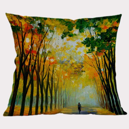Autumn Tree Landscape Decoration Cushion Cover Cotton Linen 3D Oil Painting Scenery Sofa Decorative Throw Pillow Case Cojines