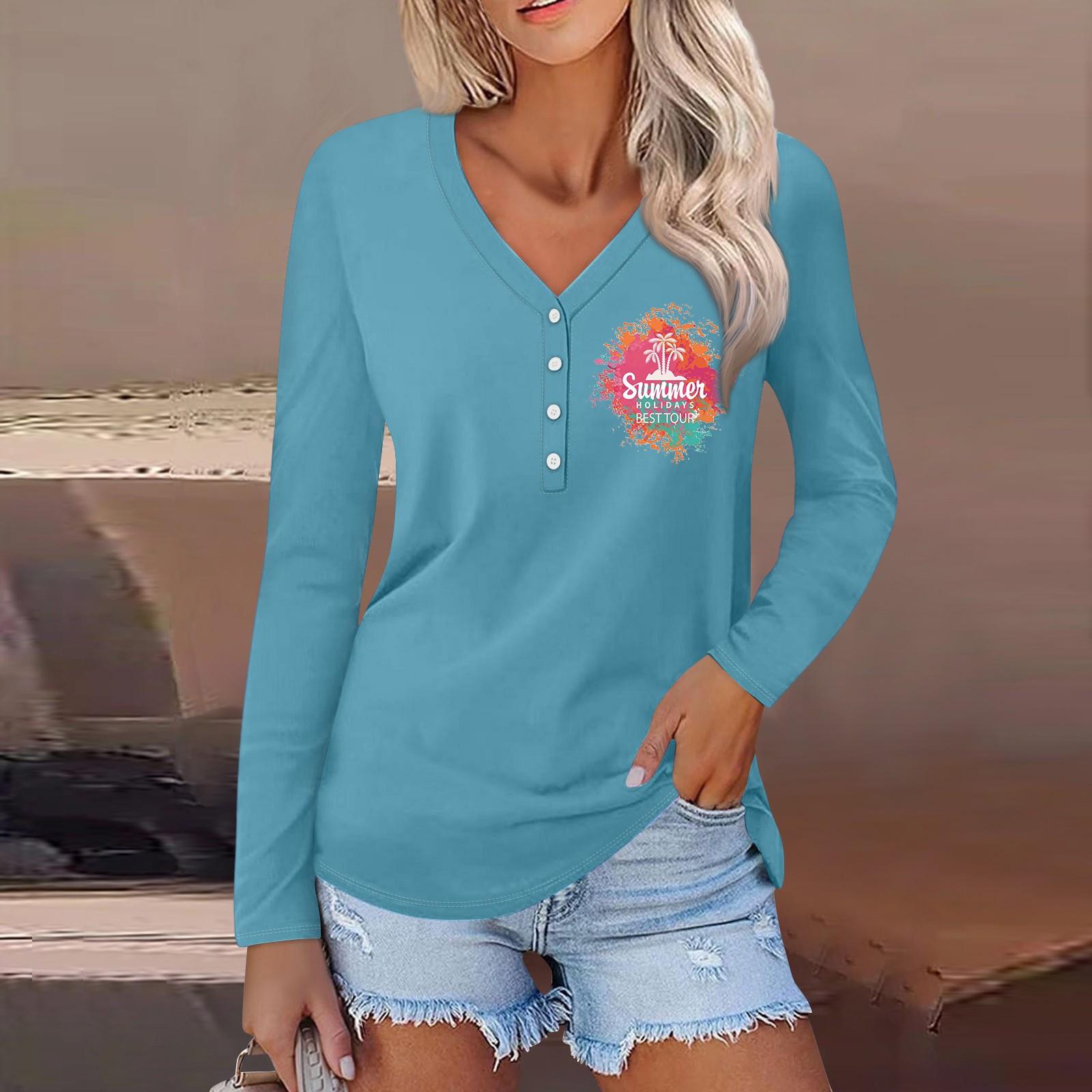 

Ladies Casual Fashion Sexy Comfortable Beach Style Casual Print V-neck Button Long Sleeve XL